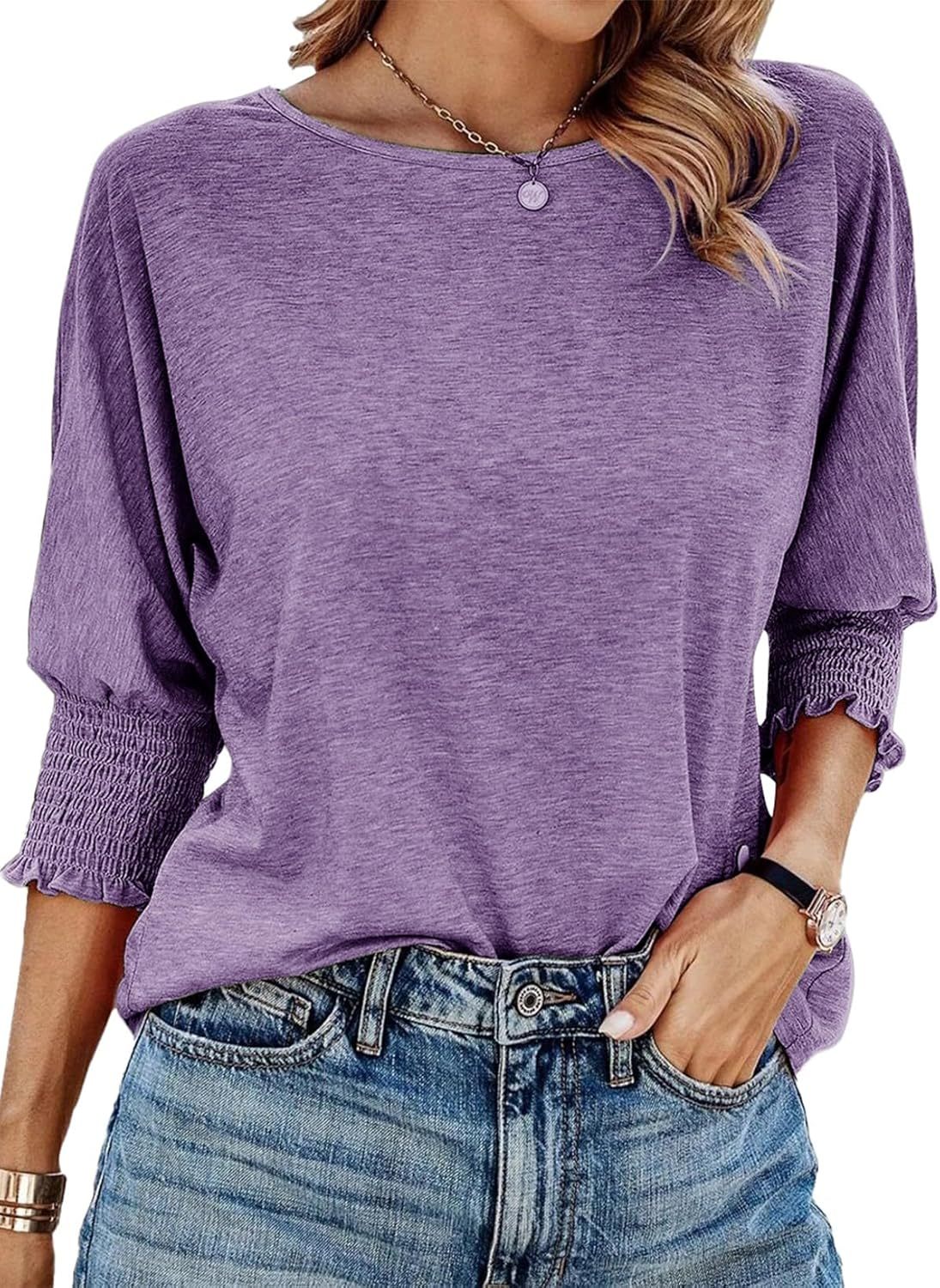 Women's Round Neck 3/4 Sleeve Basic T-Shirts