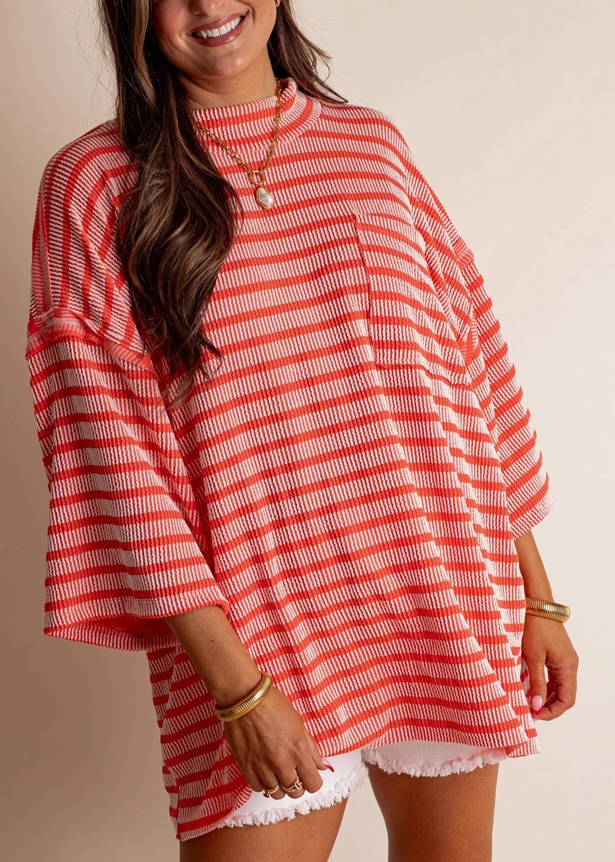 Oversized High Neck Urban Ribbed Striped Top